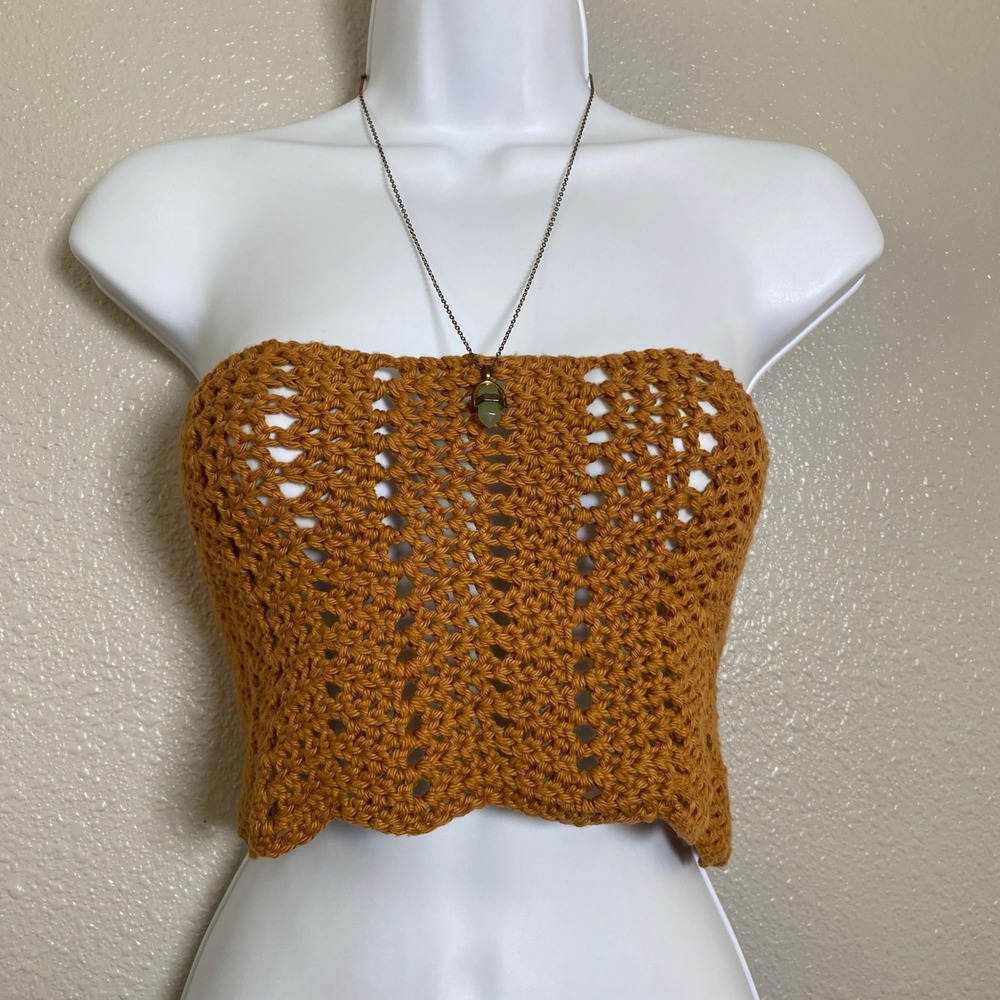 Handmade Brown Crochet Crop Top XS/S Fairycore Summer Festival Beach Handknit